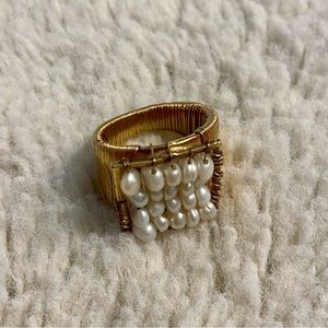 Gold Wire Dainty Pearl Statement Ring